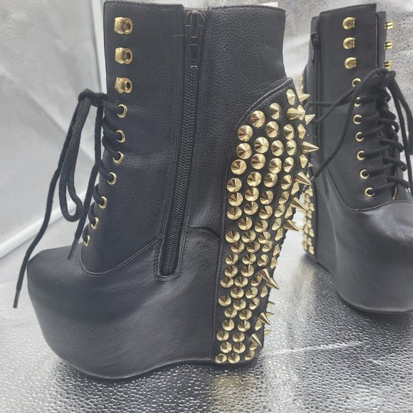 Jeffrey Campbell Damsel Spike Platform Wedge Black Ankle Boots - Picture 2 of 9